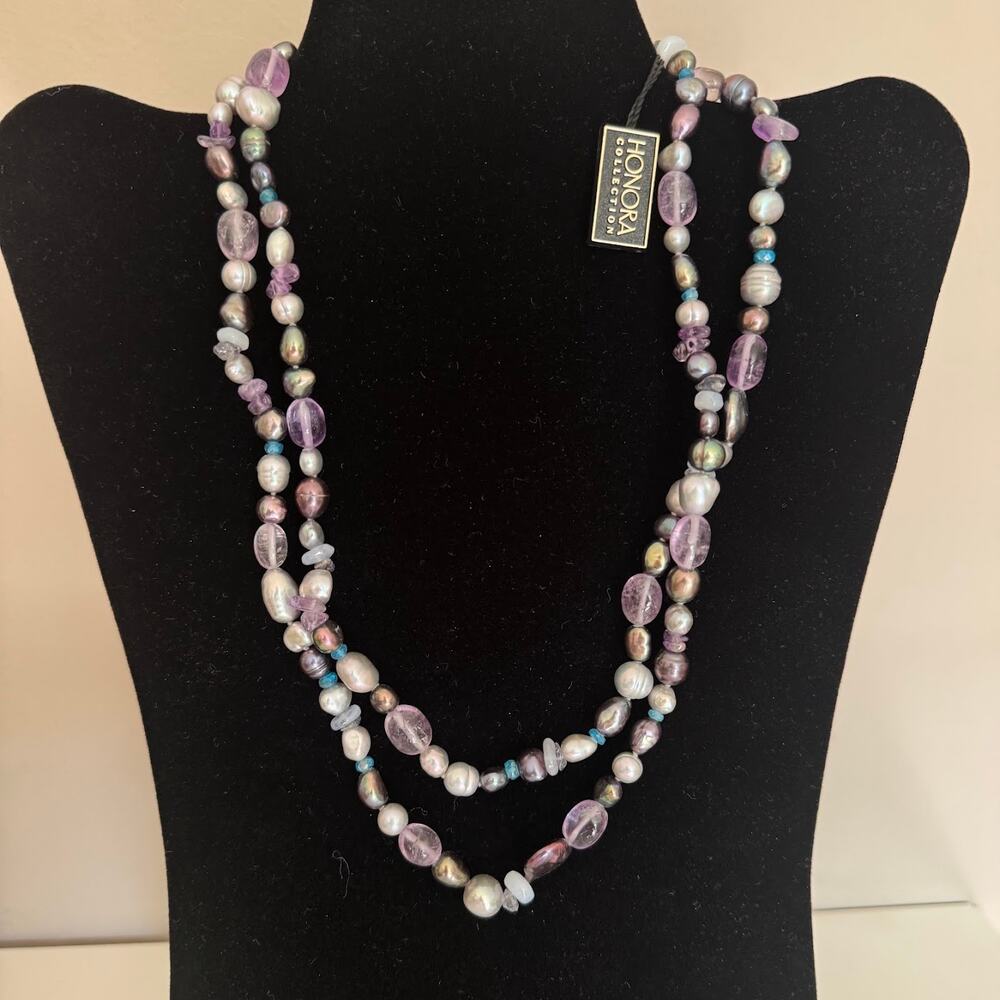 Honora Collection Purple Pearl Amethyst Turquoise Bead Sterling Silver Necklace